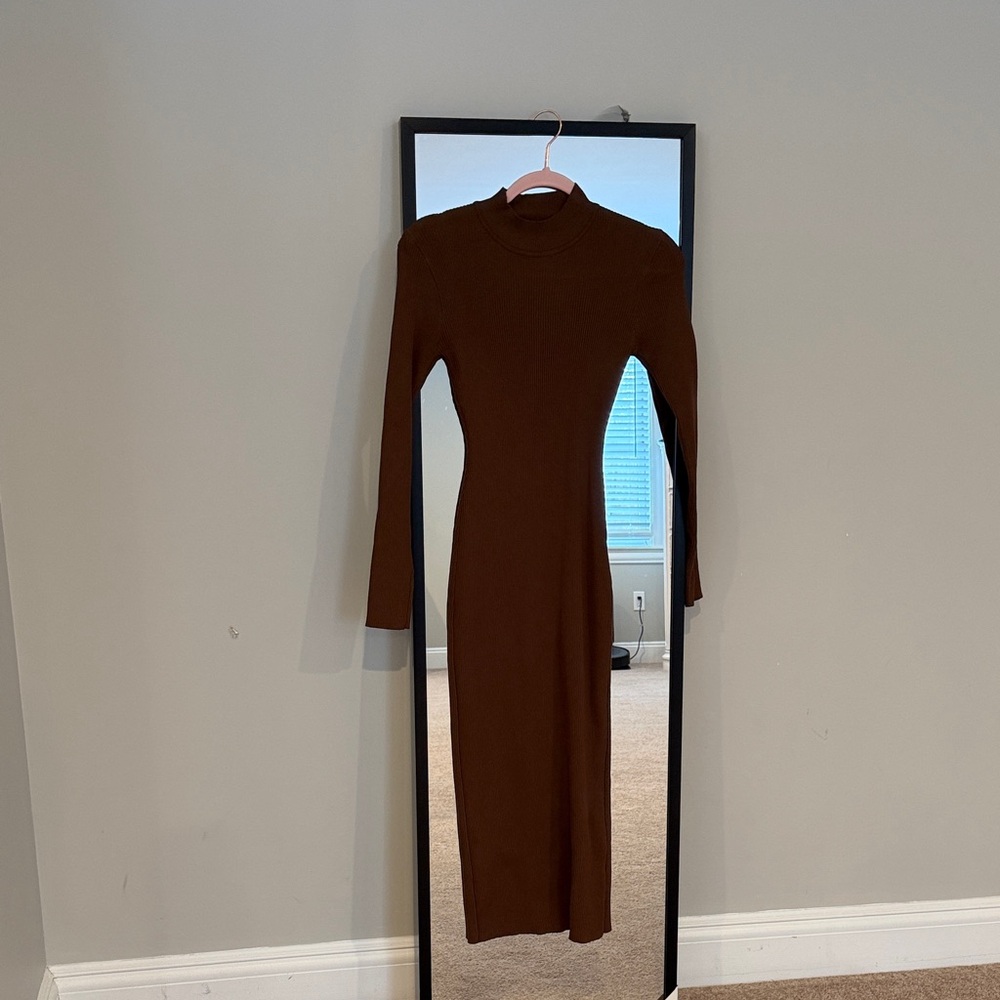 Elegant Brown Long Sleeve Dress